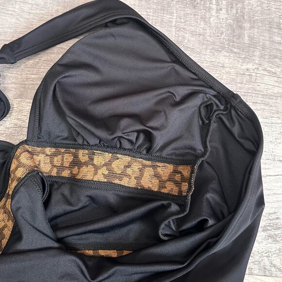 Cupshe Midnight Leopard Halter One Piece Swimsuit NEW Womens M Black V Neck - Picture 8 of 9